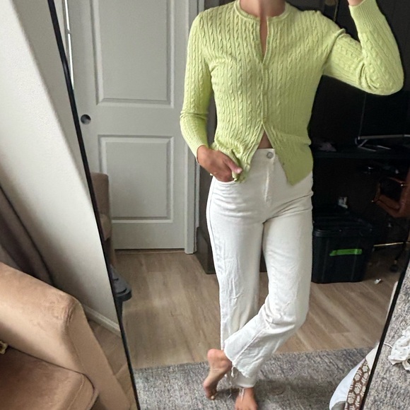 Peck & Peck Lime Green Fine Cable Knit Casual Silk Blend Button Cardigan - Picture 1 of 7